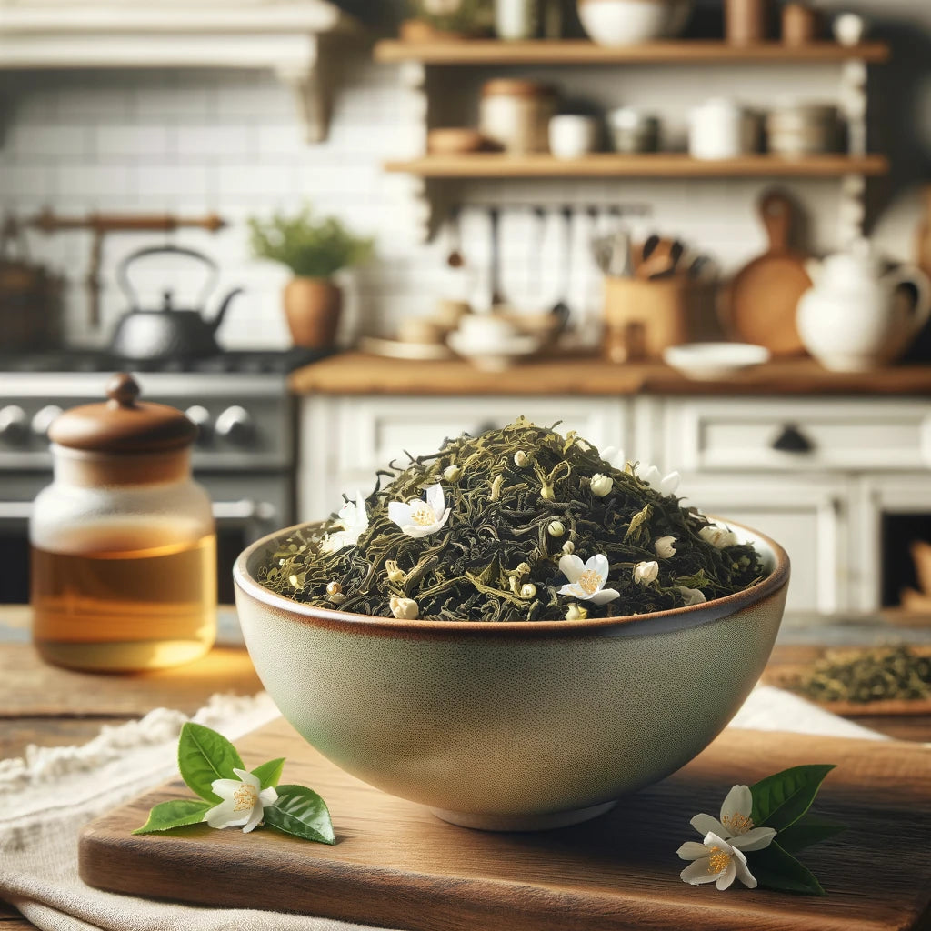 Jasmine Green Tea 1/4 lb. brews 50 to 60 cups of tea.